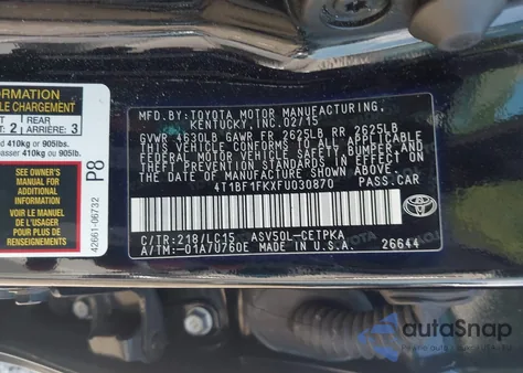 2015 Toyota Camry Xse from USA, damaged, VIN 4T1BF1FKXFU030870